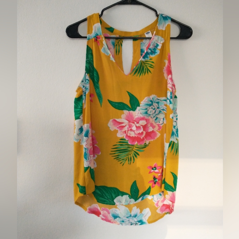 Yellow Floral Print Sleeveless Tunic Tank Top - Picture 2 of 10
